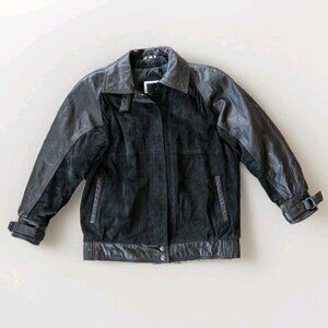 Vintage Winlit Paris Leather Suede Jacket Womens Sm - Made in Korea - Black 90s